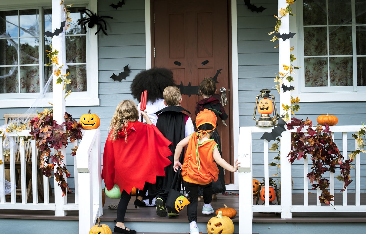 Young kids trick or treating during Halloween in Roanoke, Virginia
